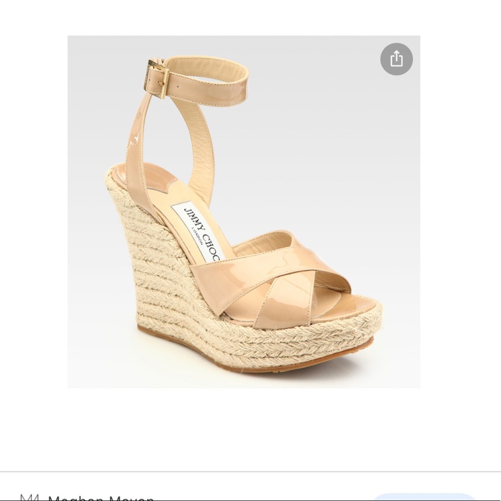 Jimmy Choo  patent leather Phoenix Espadrille Wedge sandals in Nude sz 39